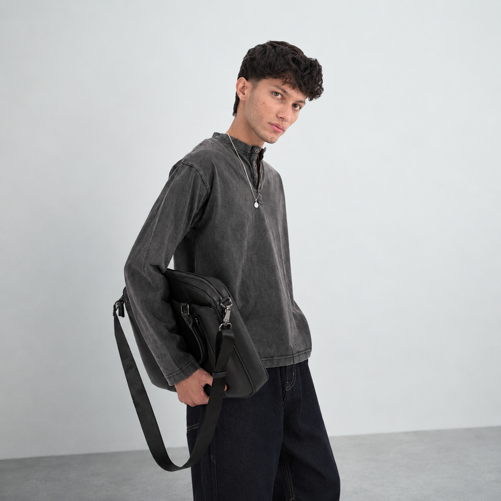 WASHED GREY HENLEY TEE