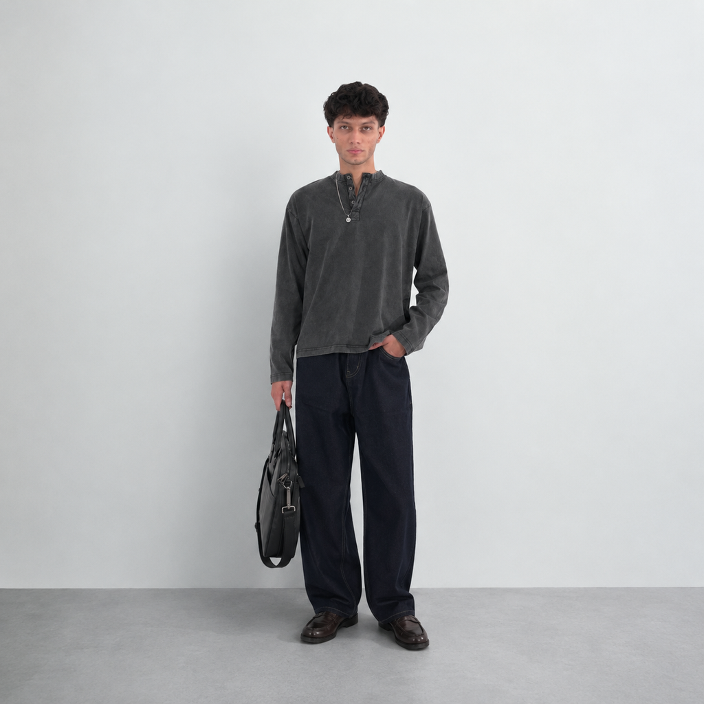 WASHED GREY HENLEY TEE