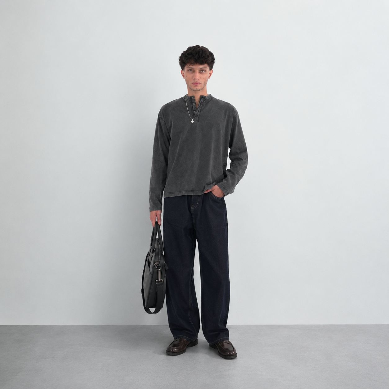 WASHED GREY HENLEY TEE