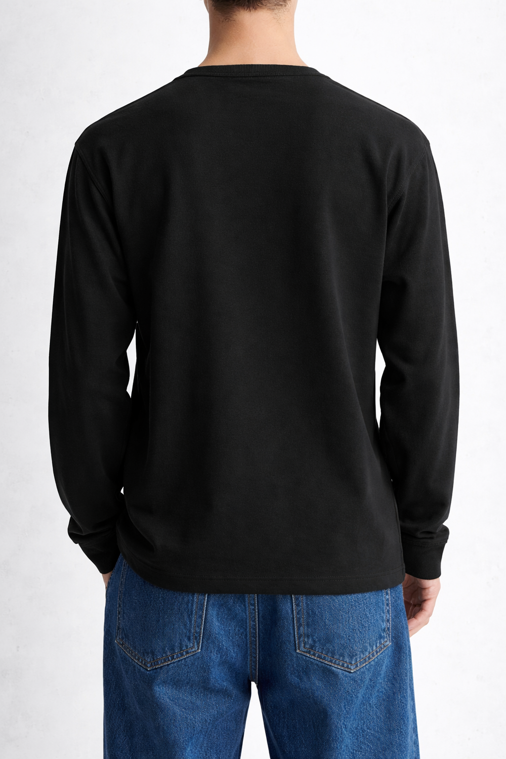 HENLEY WAFFLE LONG SLEEVE T-SHIRT - BLACK