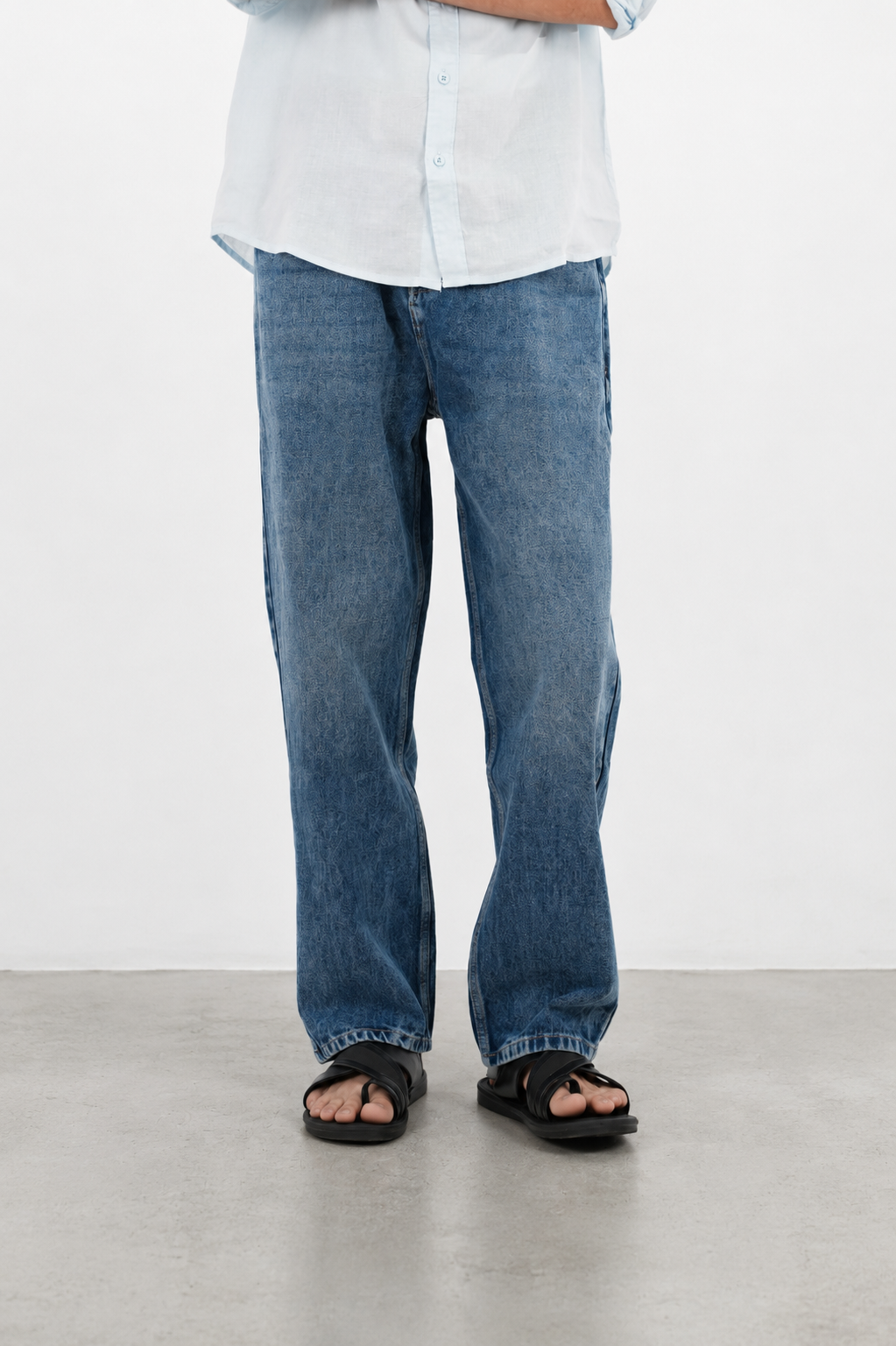 14 OZ MID INDIGO WASHED LOOSE FIT JEAN