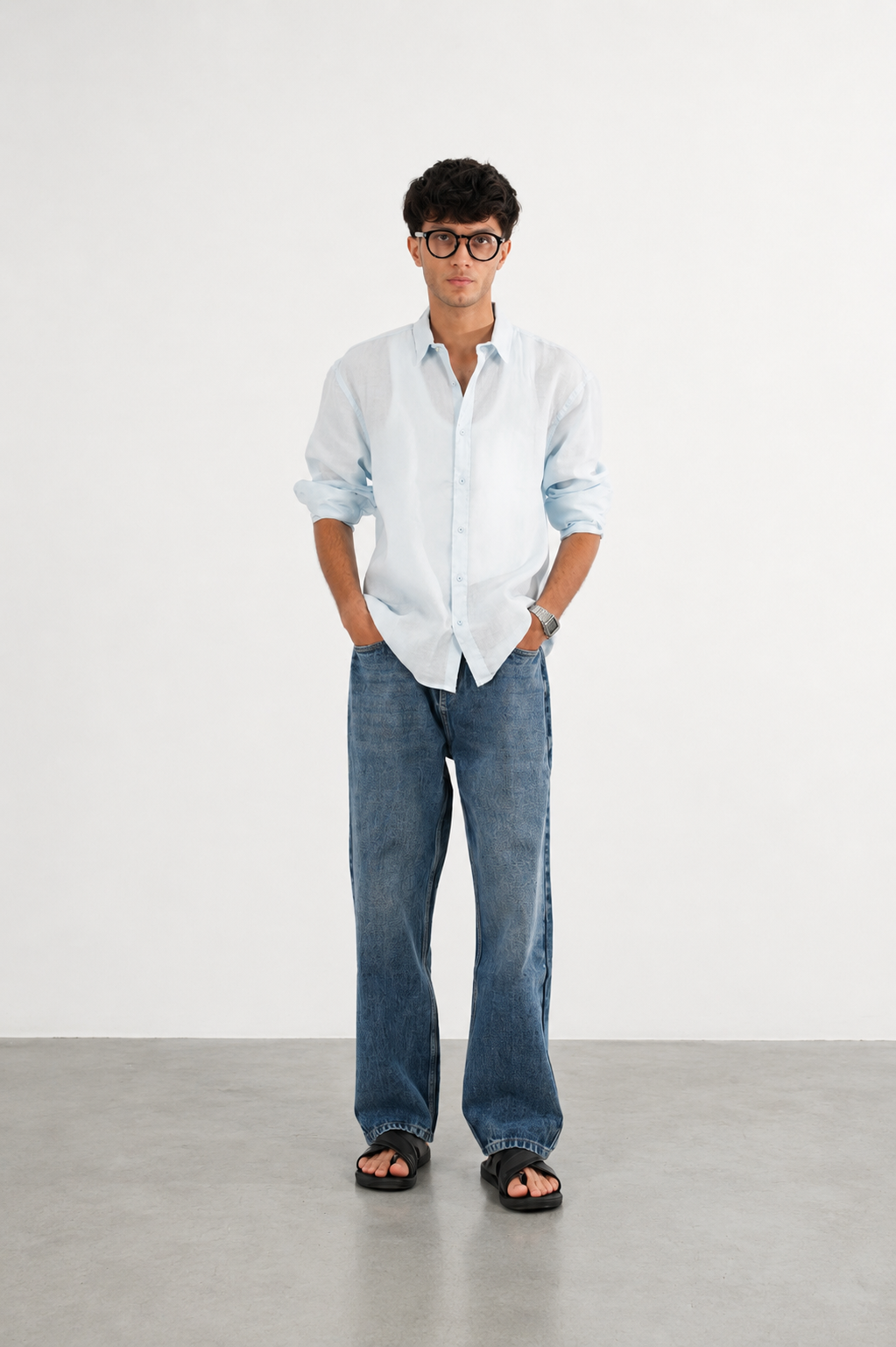 14 OZ MID INDIGO WASHED LOOSE FIT JEAN