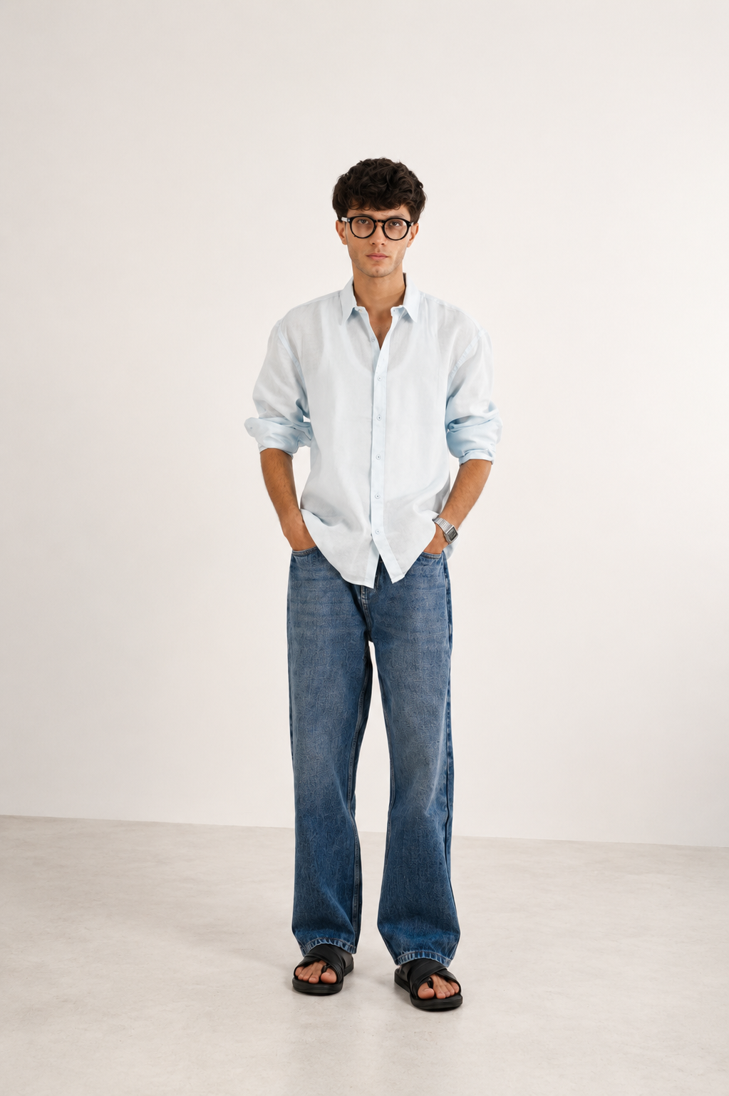 RELAXED FIT LINEN BLEND SHIRT - SKY BLUE