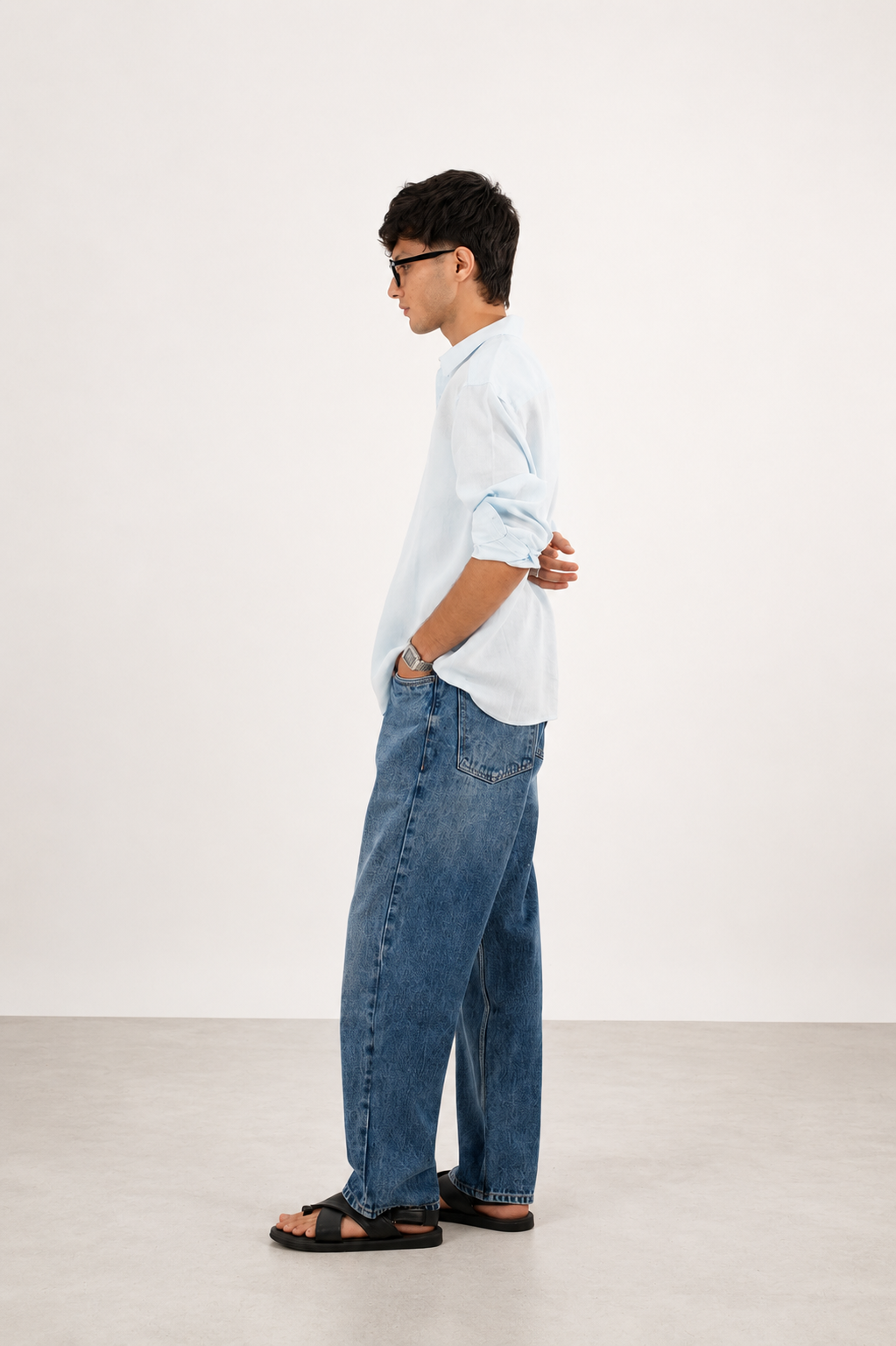 RELAXED FIT LINEN BLEND SHIRT - SKY BLUE