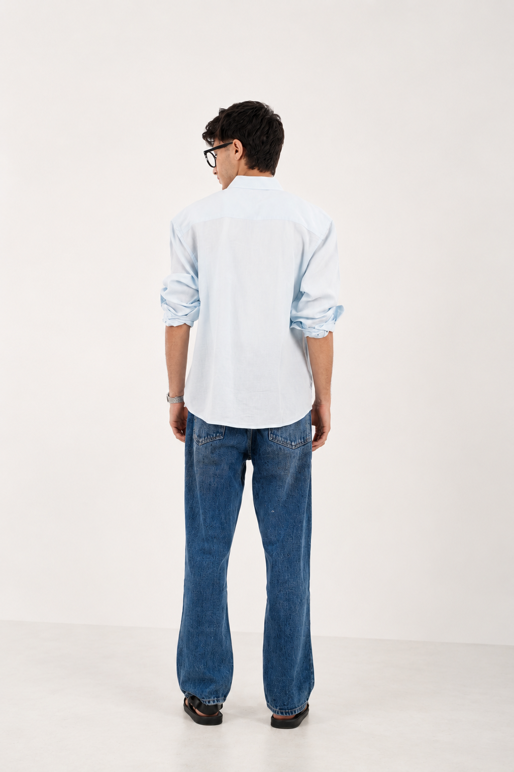 RELAXED FIT LINEN BLEND SHIRT - SKY BLUE