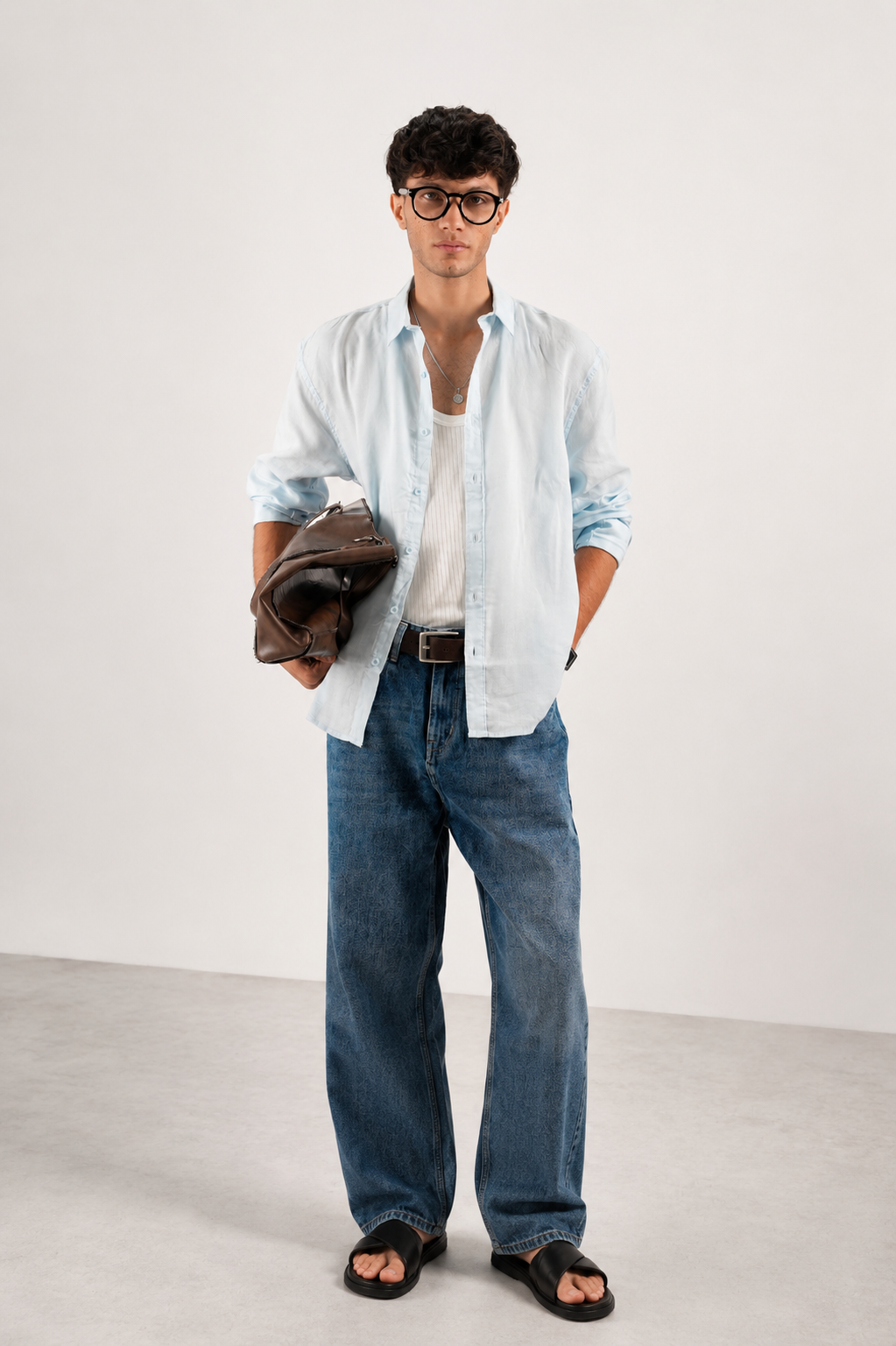 RELAXED FIT LINEN BLEND SHIRT - SKY BLUE