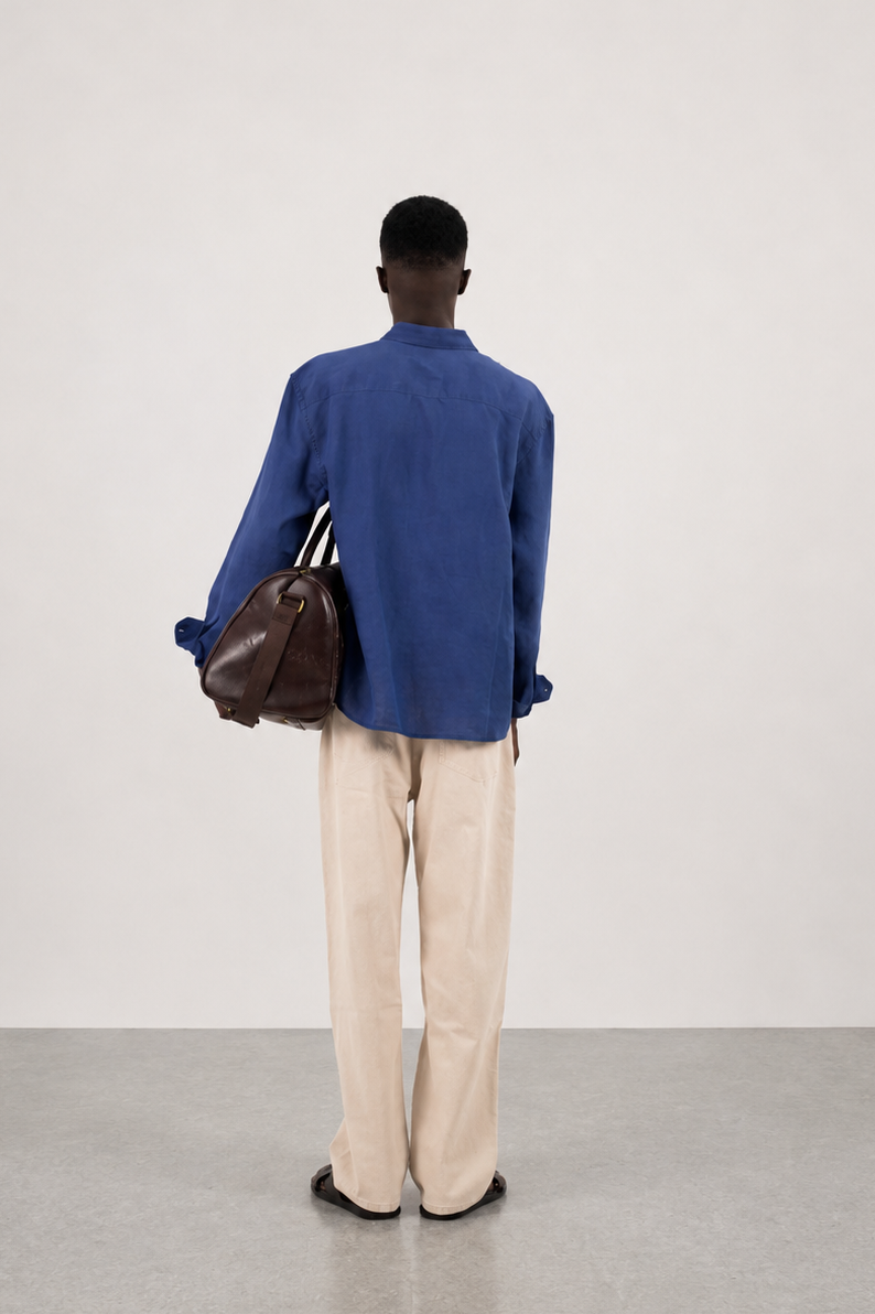 RELAXED FIT LINEN BLEND SHIRT - BLUE