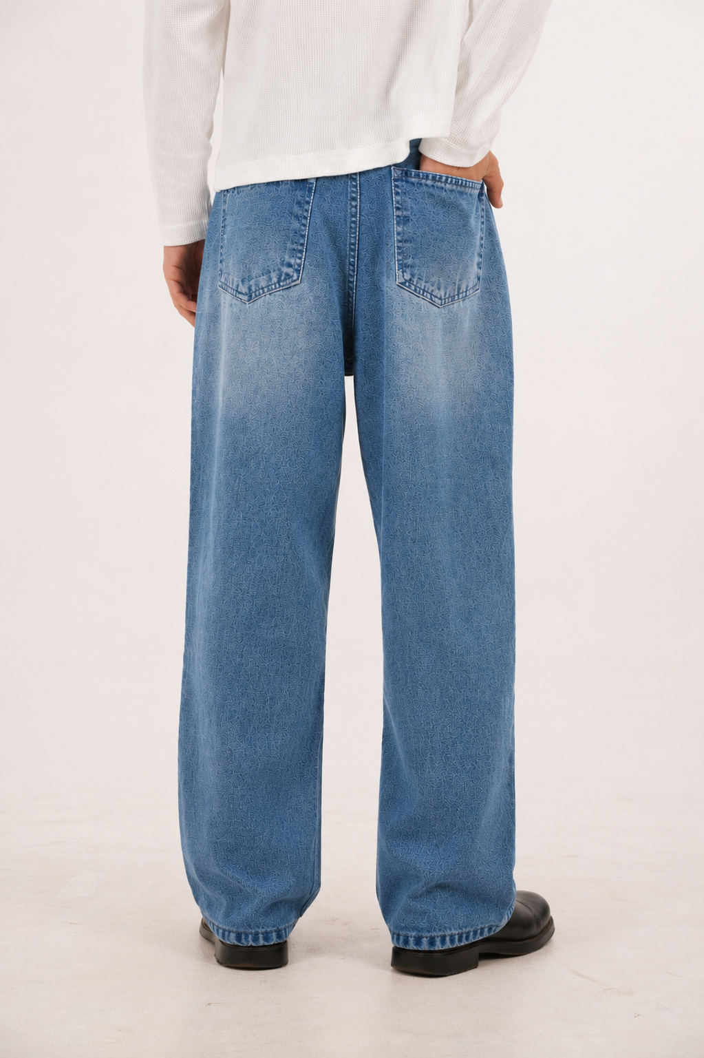 14 OZ MID INDIGO WASHED BAGGY FIT JEAN
