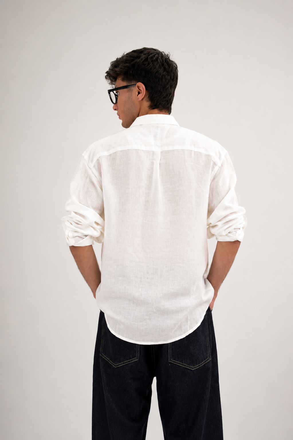 RELAXED FIT LINEN BLEND SHIRT - WHITE