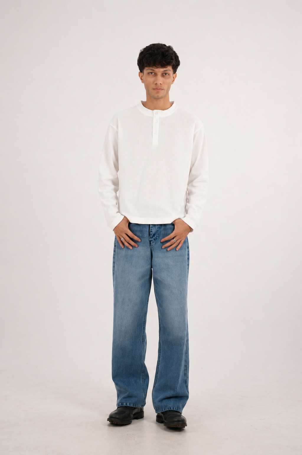 14 OZ MID INDIGO WASHED BAGGY FIT JEAN