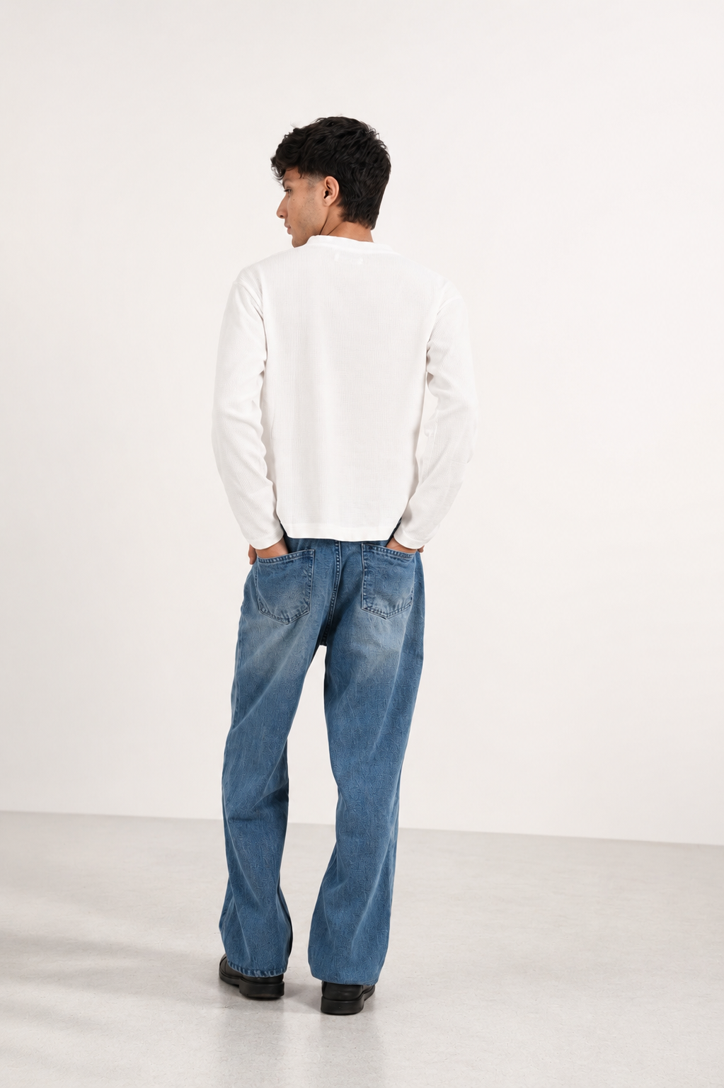 14 OZ MID INDIGO WASHED BAGGY FIT JEAN