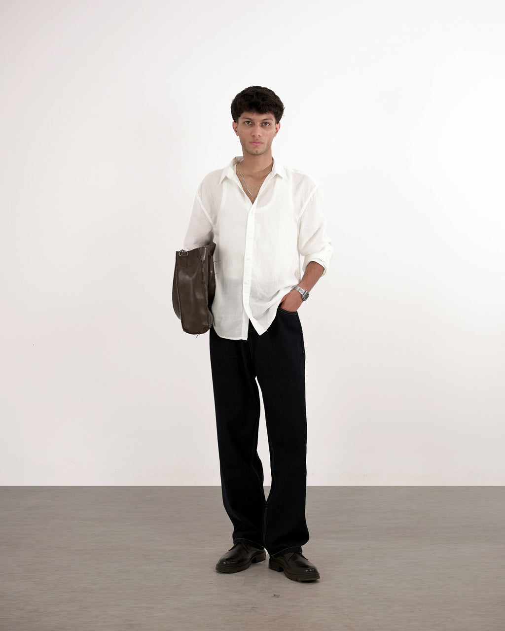 RELAXED FIT LINEN BLEND SHIRT - WHITE