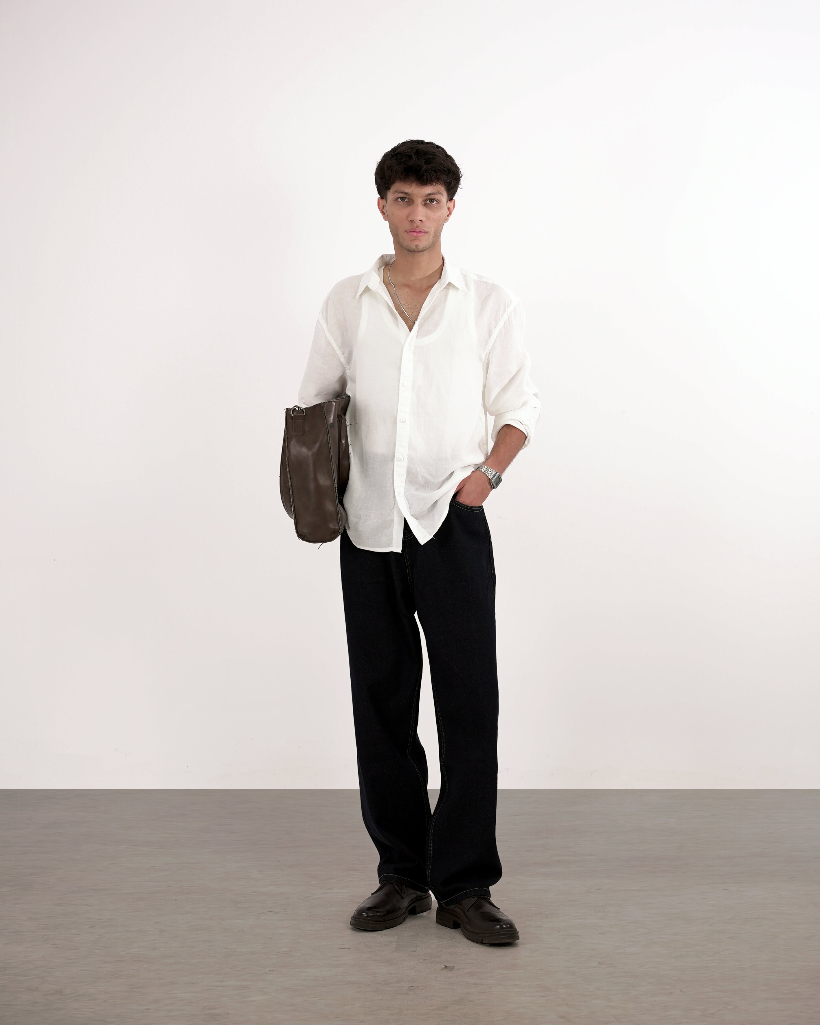 RELAXED FIT LINEN BLEND SHIRT - WHITE
