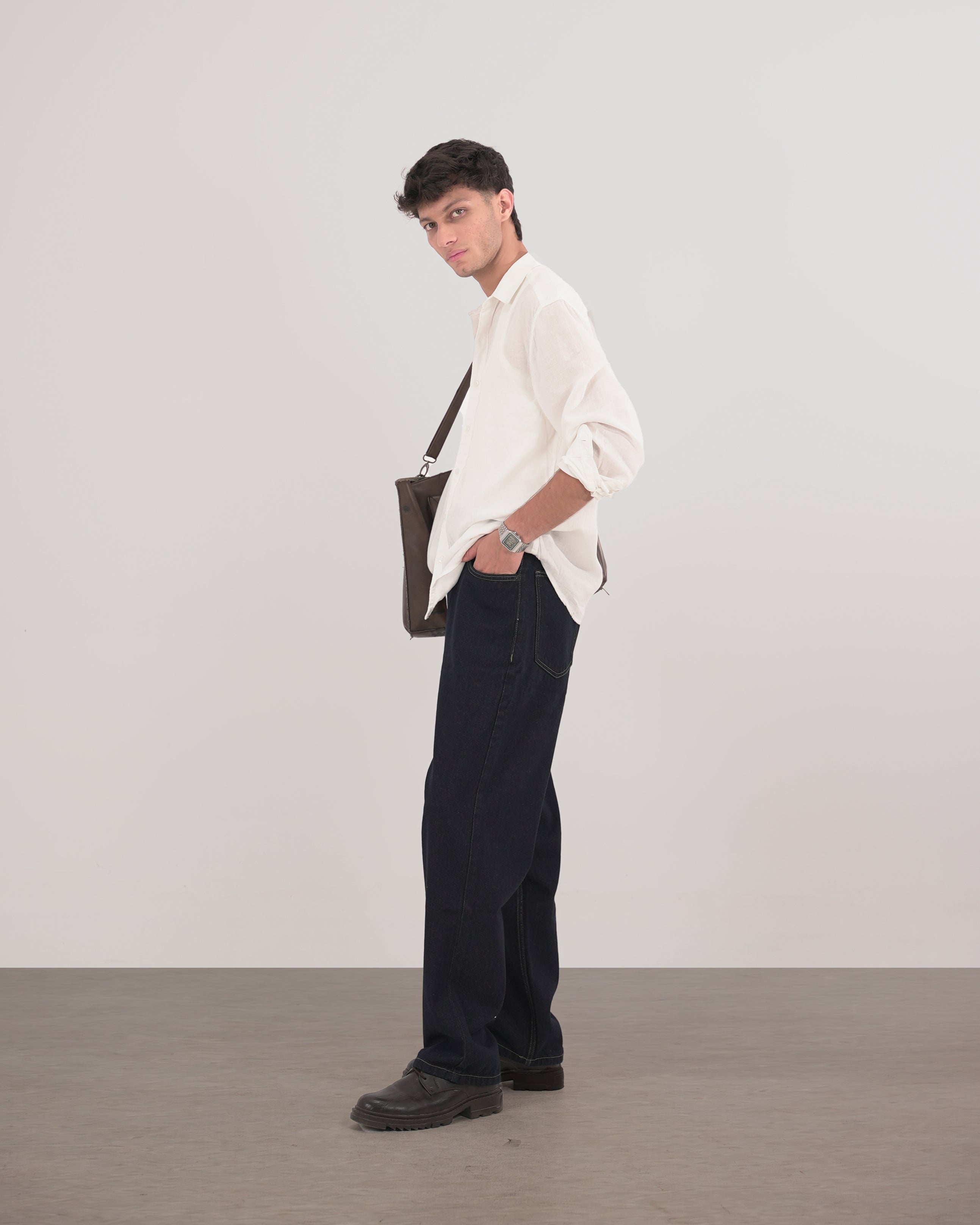 RELAXED FIT LINEN BLEND SHIRT - WHITE