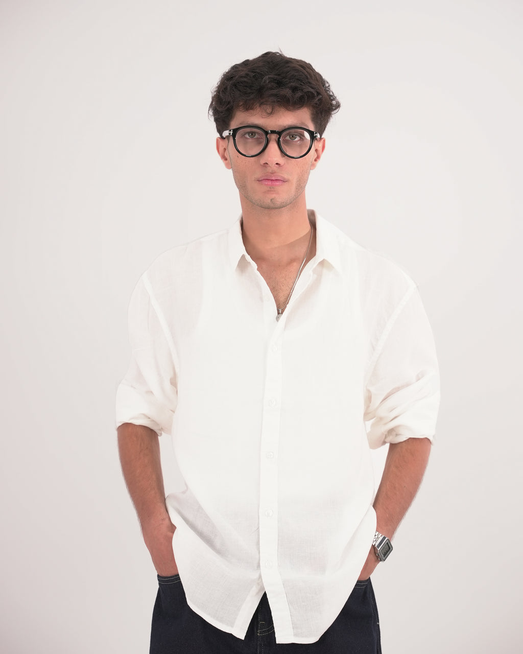 RELAXED FIT LINEN BLEND SHIRT - WHITE