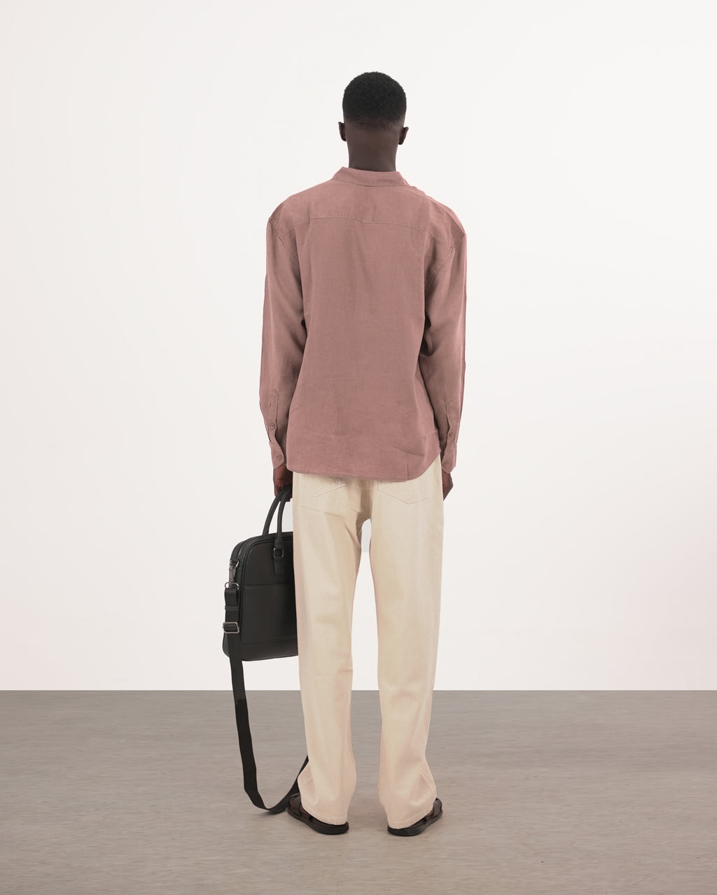 RELAXED FIT LINEN BLEND SHIRT - BROWN
