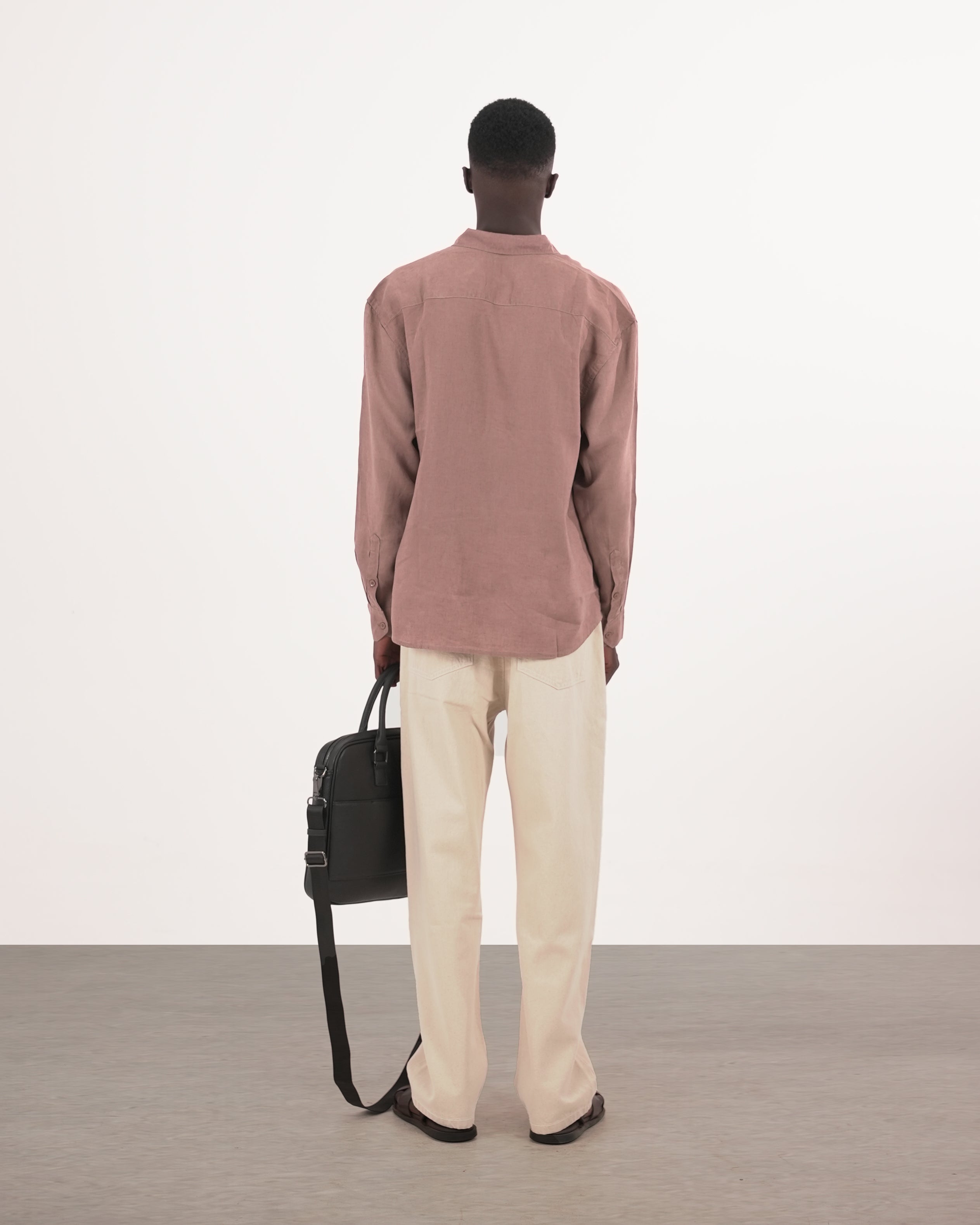 RELAXED FIT LINEN BLEND SHIRT - BROWN