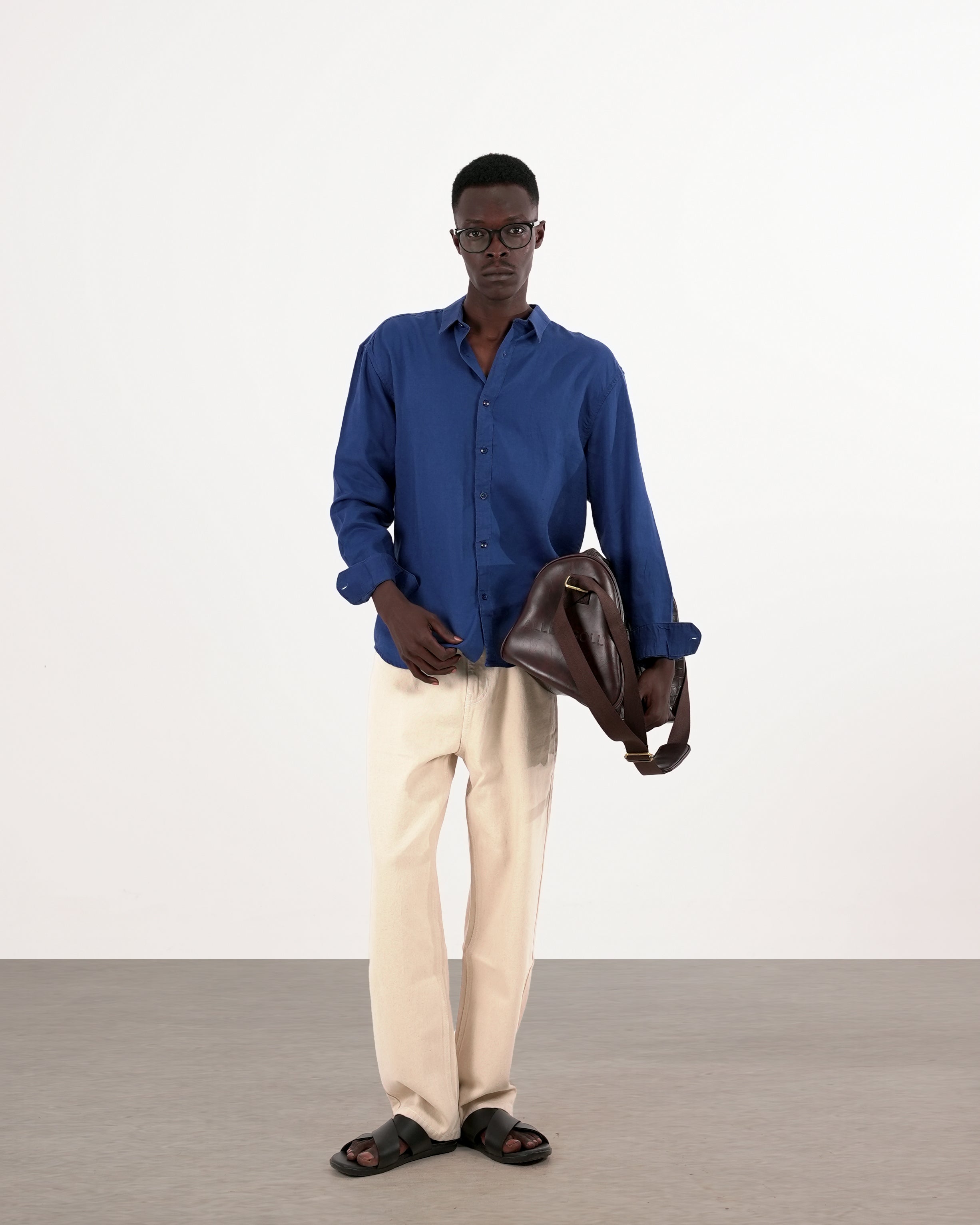 RELAXED FIT LINEN BLEND SHIRT - BLUE