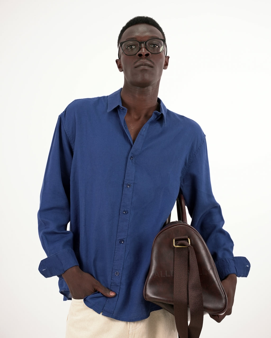 RELAXED FIT LINEN BLEND SHIRT - BLUE