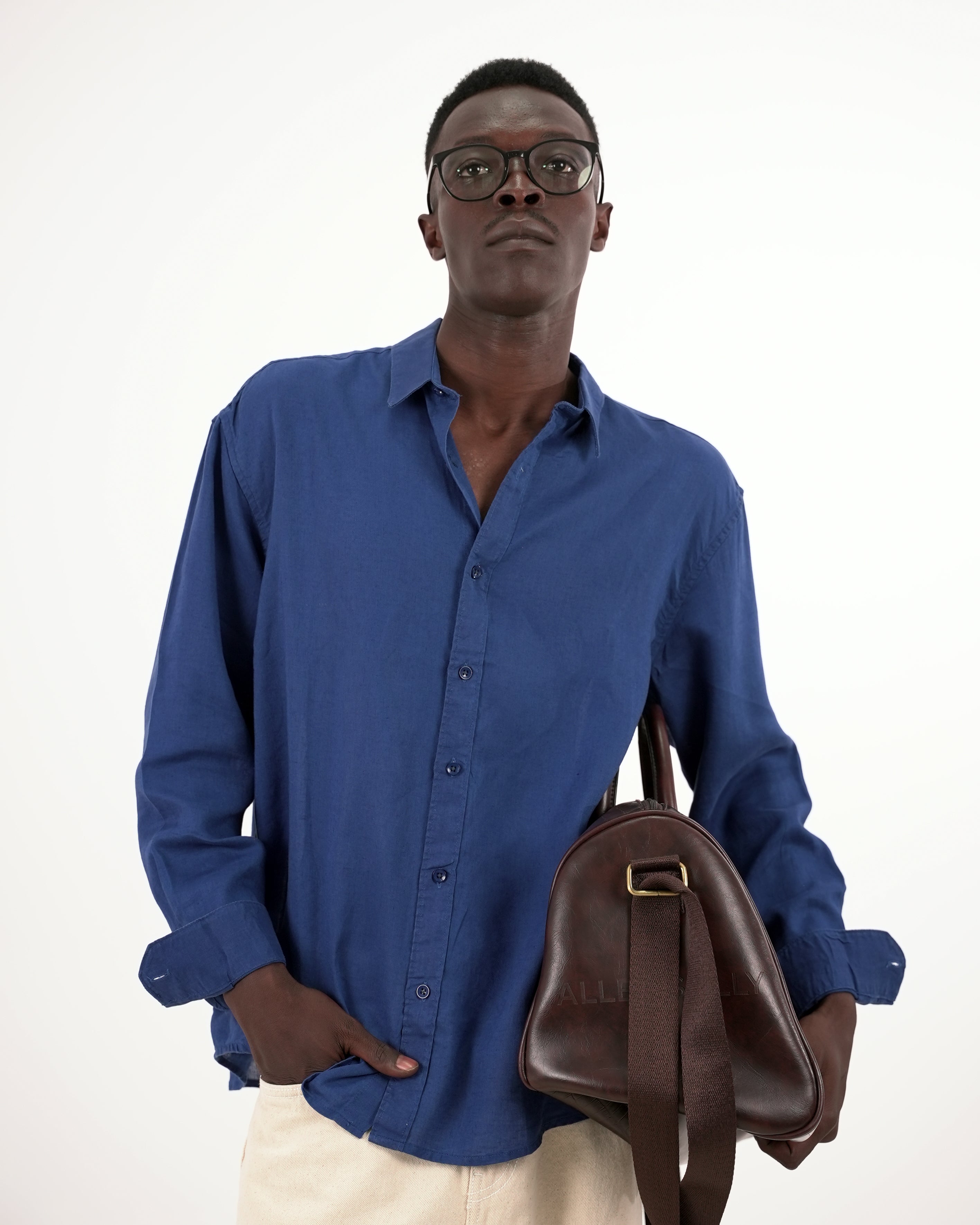 RELAXED FIT LINEN BLEND SHIRT - BLUE