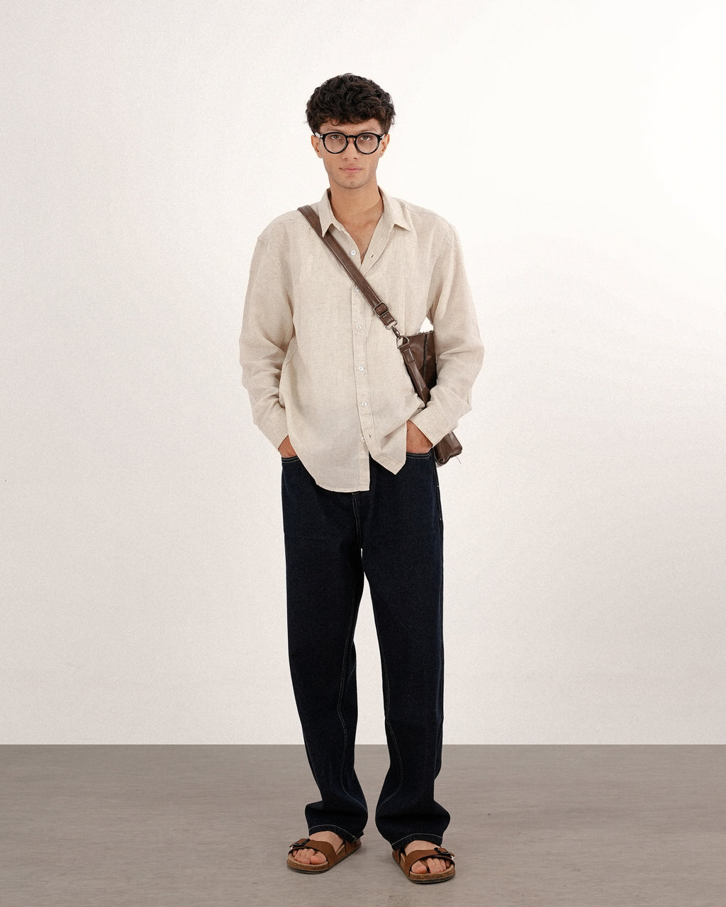 RELAXED FIT LINEN BLEND SHIRT - CREAM