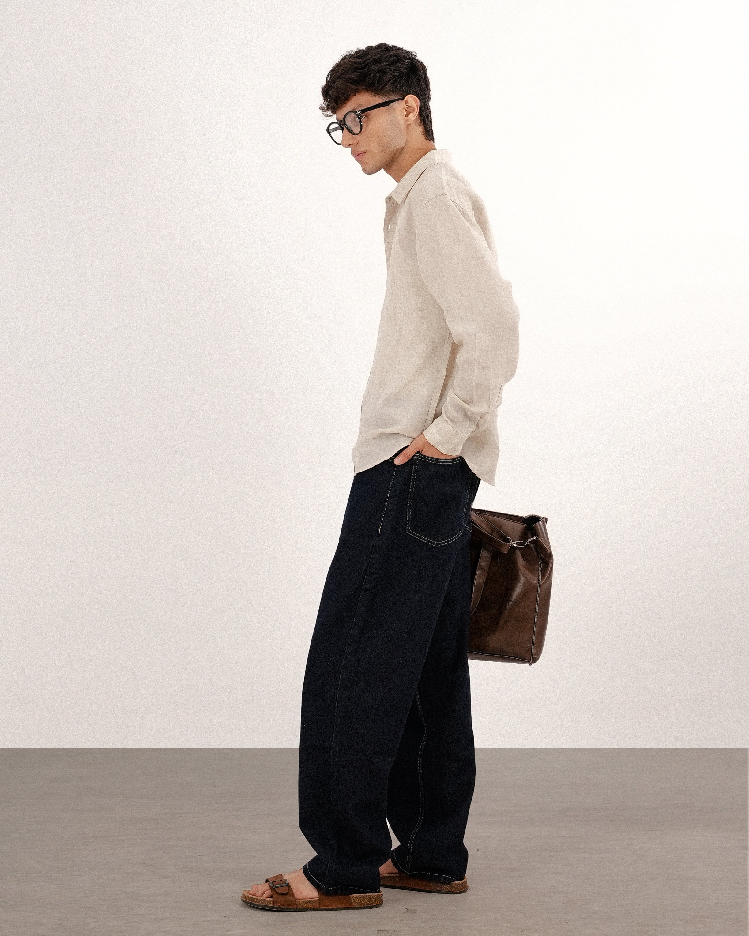 RELAXED FIT LINEN BLEND SHIRT - CREAM