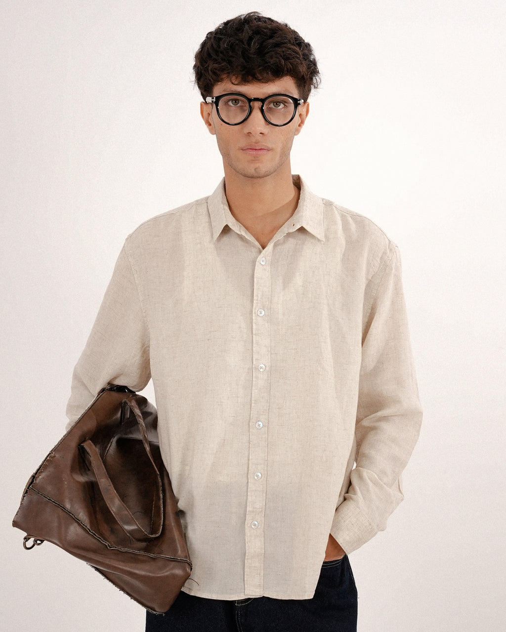RELAXED FIT LINEN BLEND SHIRT - CREAM