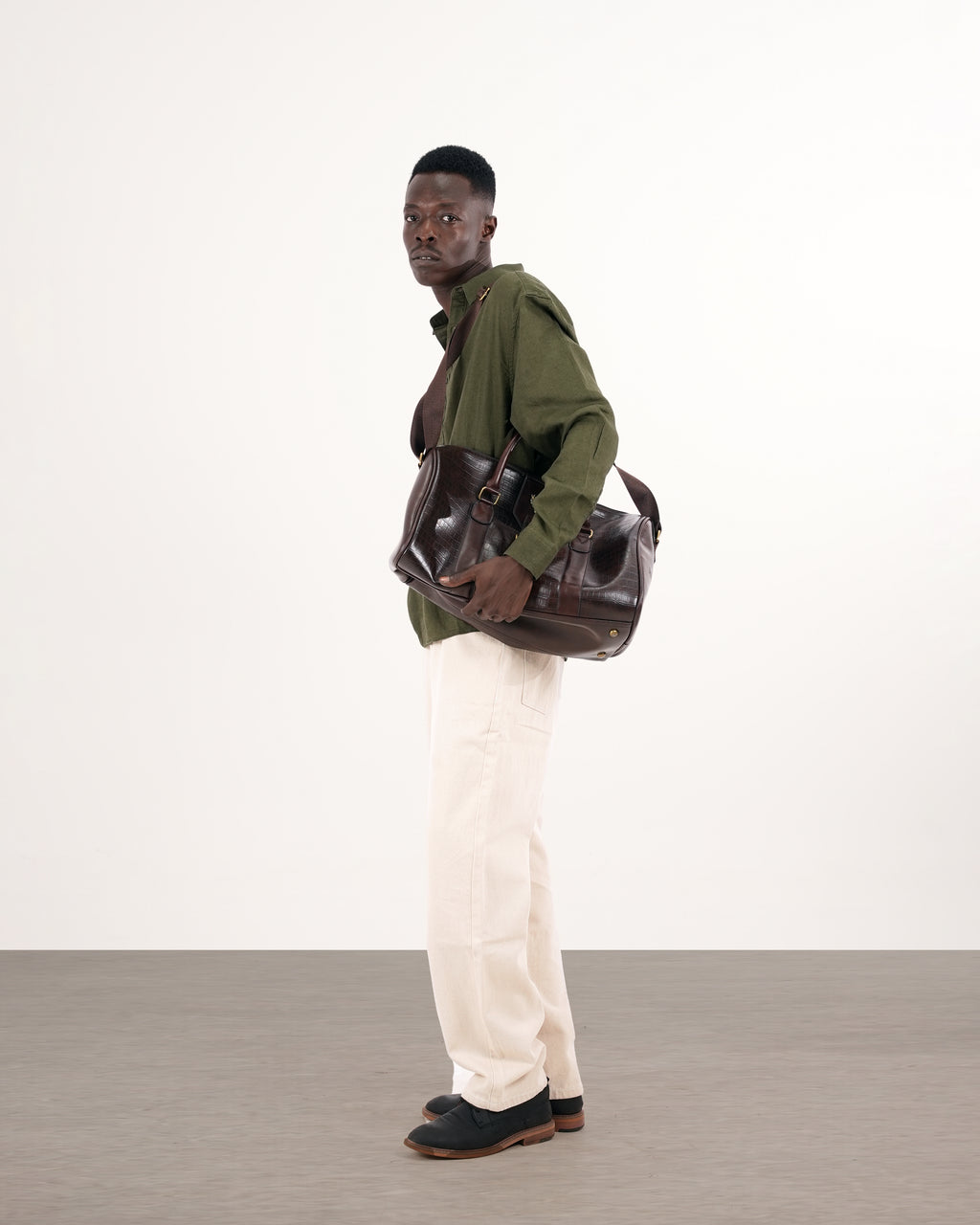 RELAXED FIT LINEN BLEND SHIRT - OLIVE GREEN