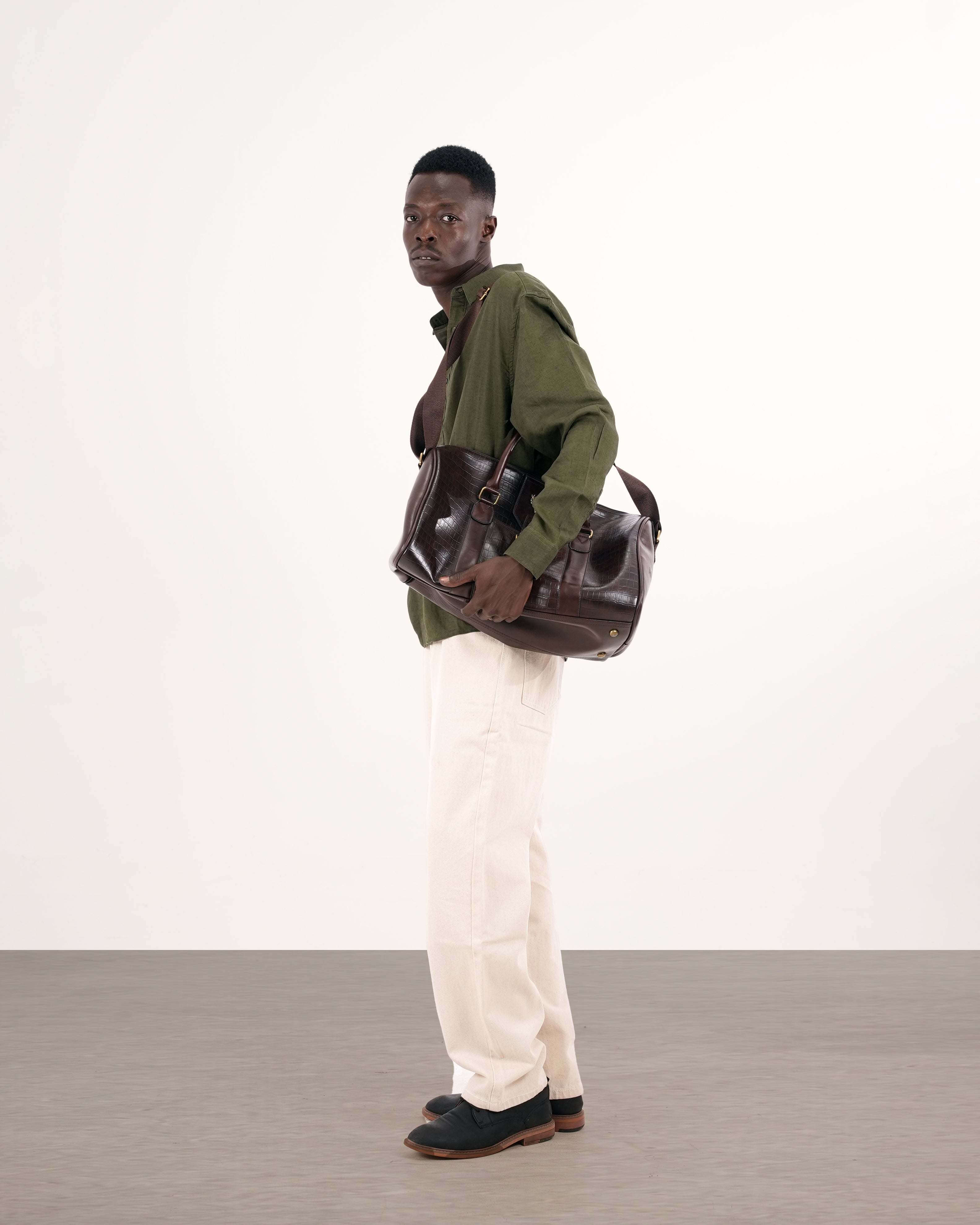 RELAXED FIT LINEN BLEND SHIRT - OLIVE GREEN