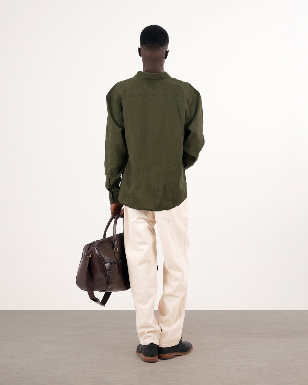 RELAXED FIT LINEN BLEND SHIRT - OLIVE GREEN