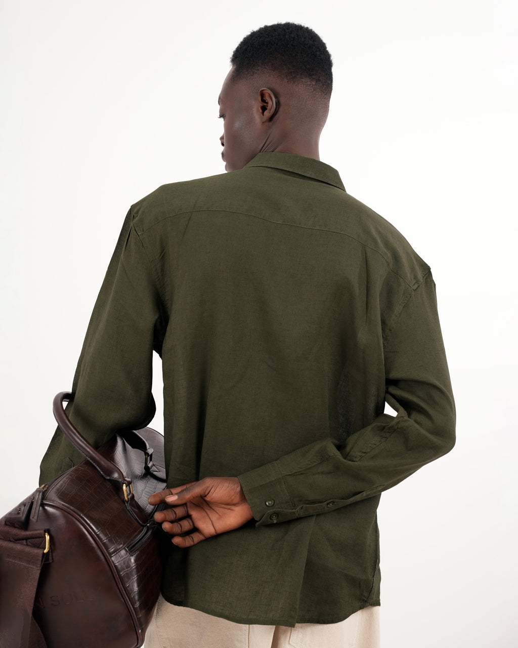 RELAXED FIT LINEN BLEND SHIRT - OLIVE GREEN