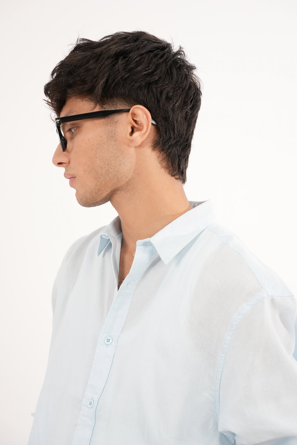 RELAXED FIT LINEN BLEND SHIRT - SKY BLUE