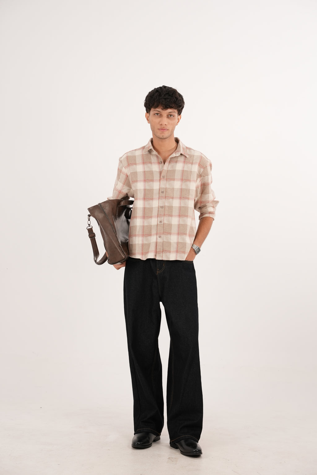 RELAXED FIT JUTE SHIRT - BEIGE