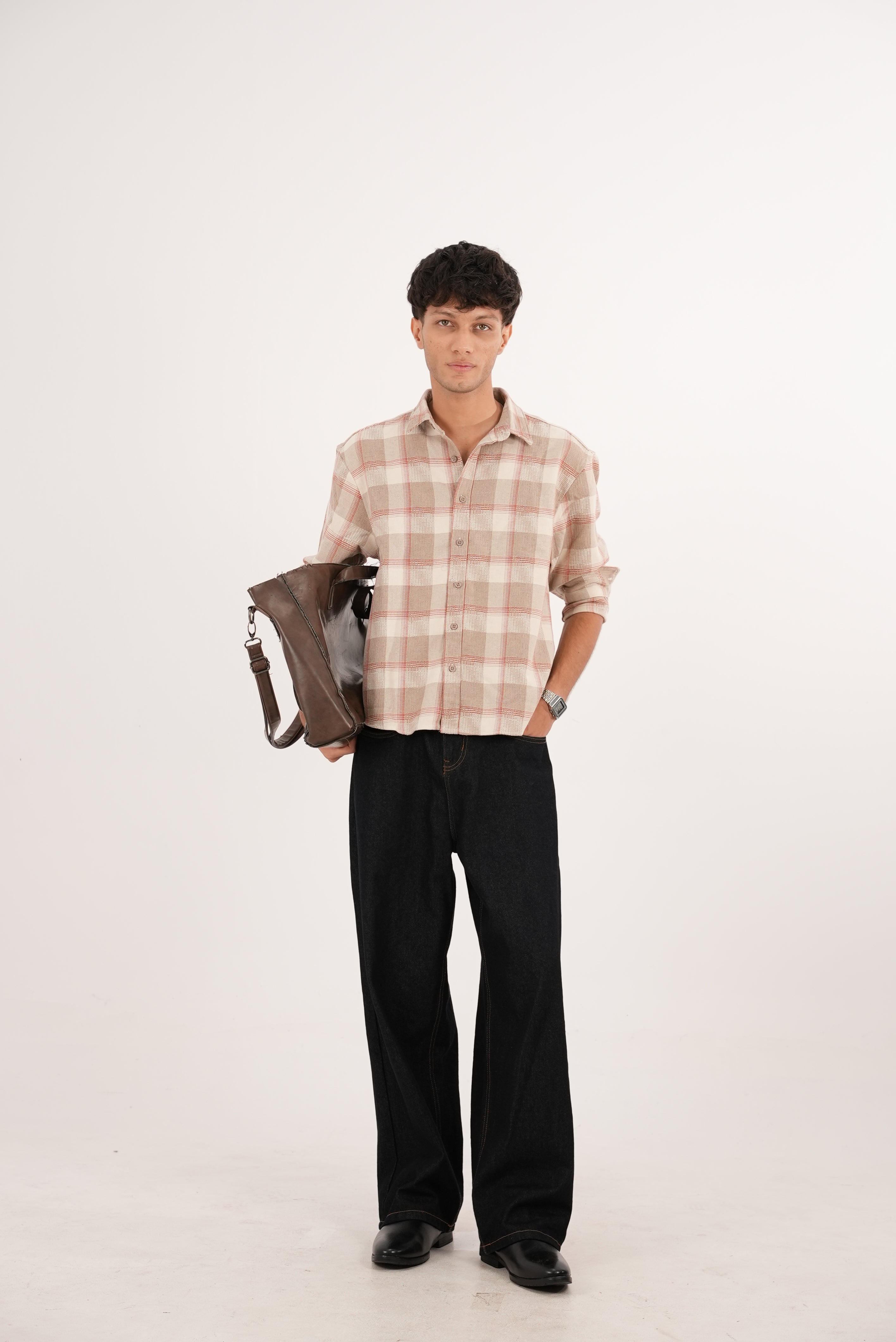 RELAXED FIT JUTE SHIRT - BEIGE