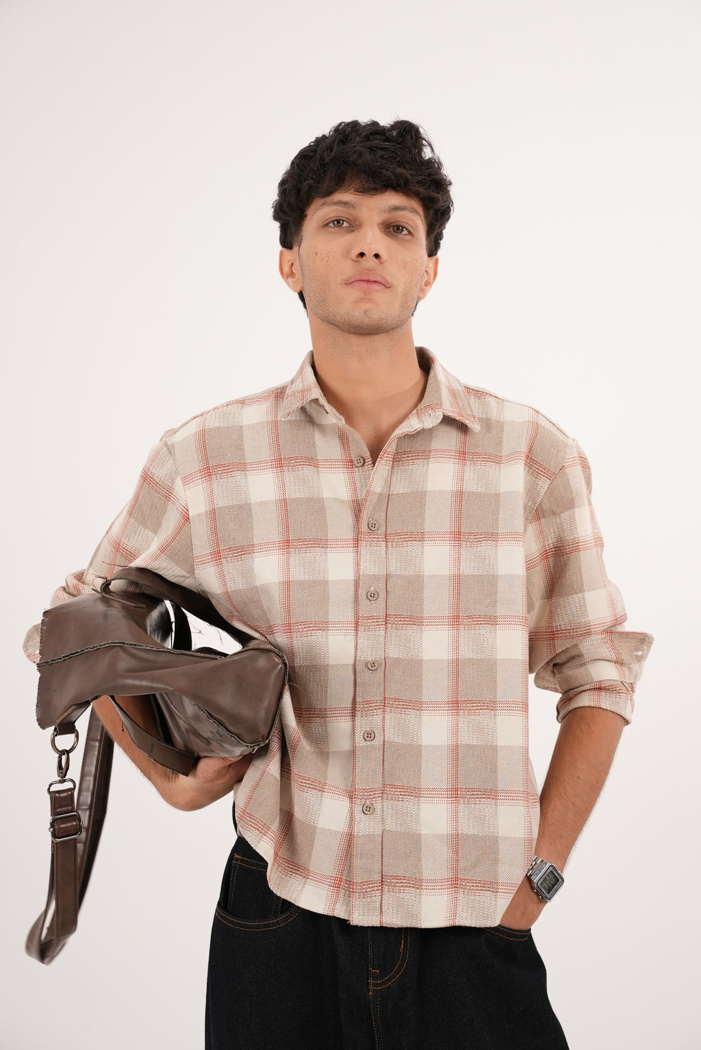 RELAXED FIT JUTE SHIRT - BEIGE