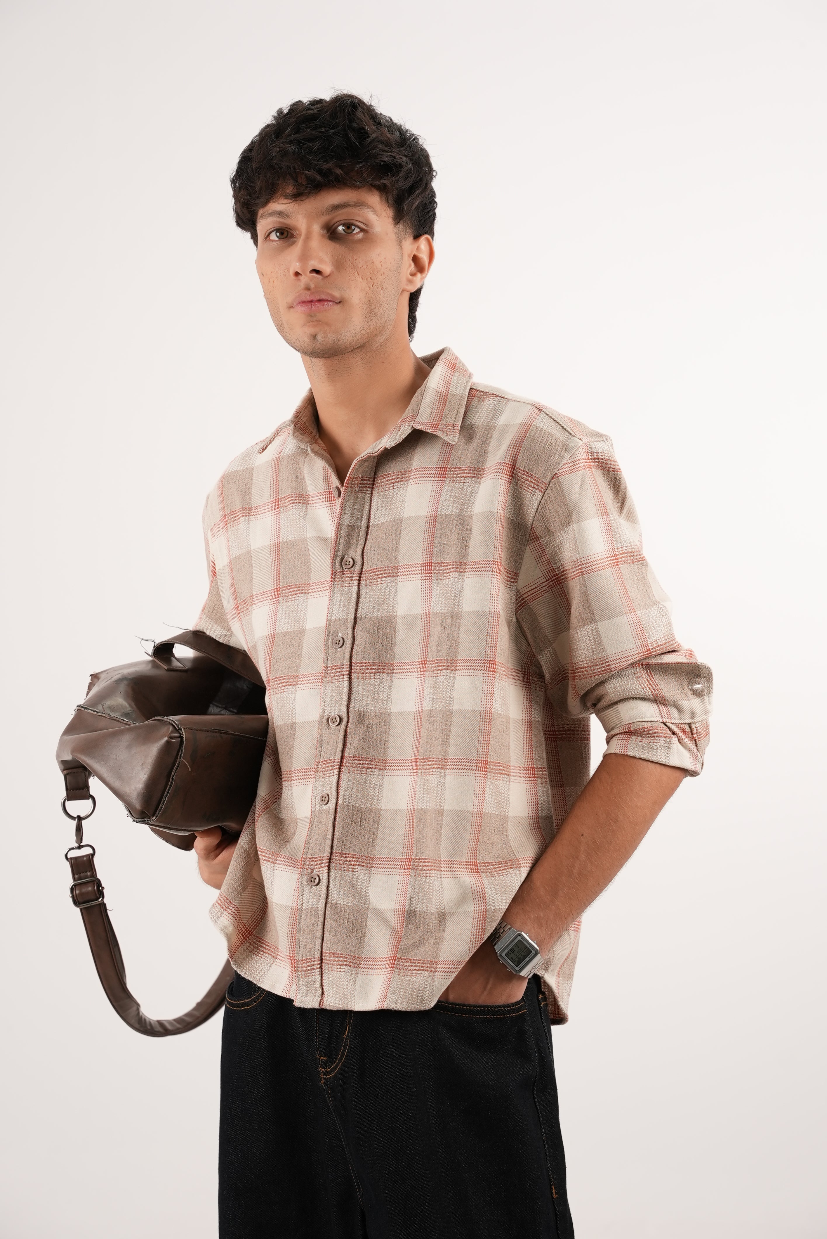 RELAXED FIT JUTE SHIRT - BEIGE