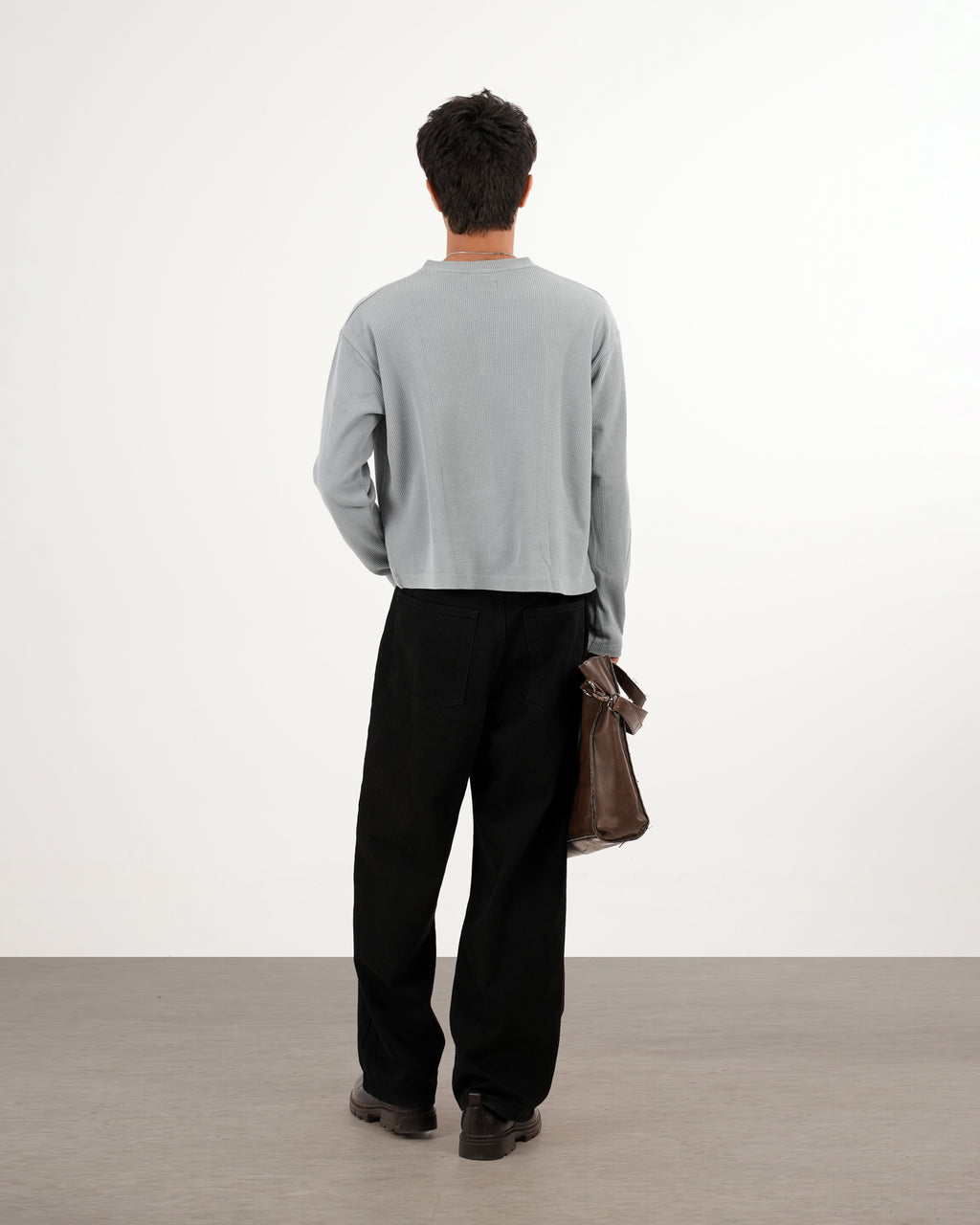 LIGHT GREY WAFFLE HENLEY TSHIRT