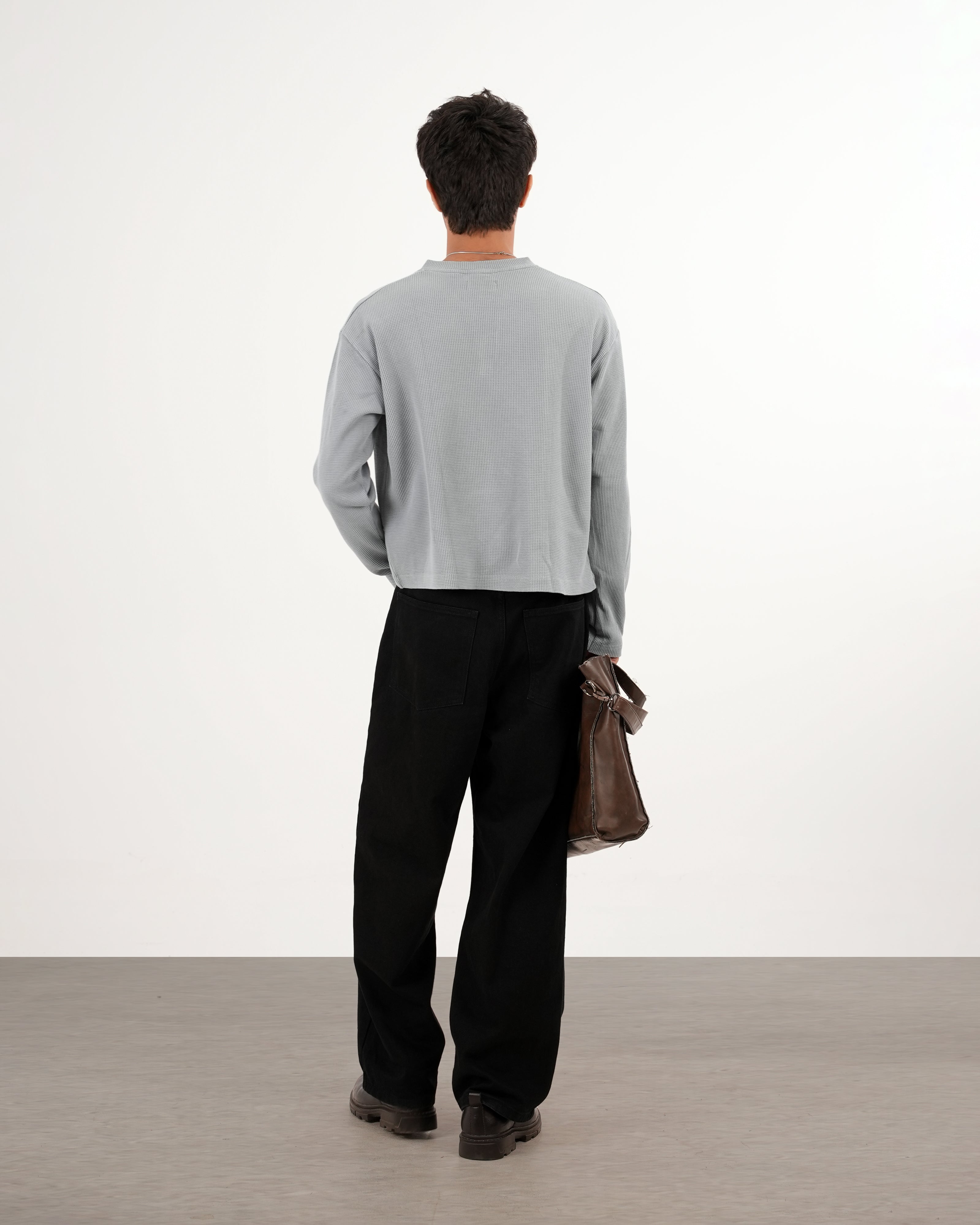 LIGHT GREY WAFFLE HENLEY TSHIRT