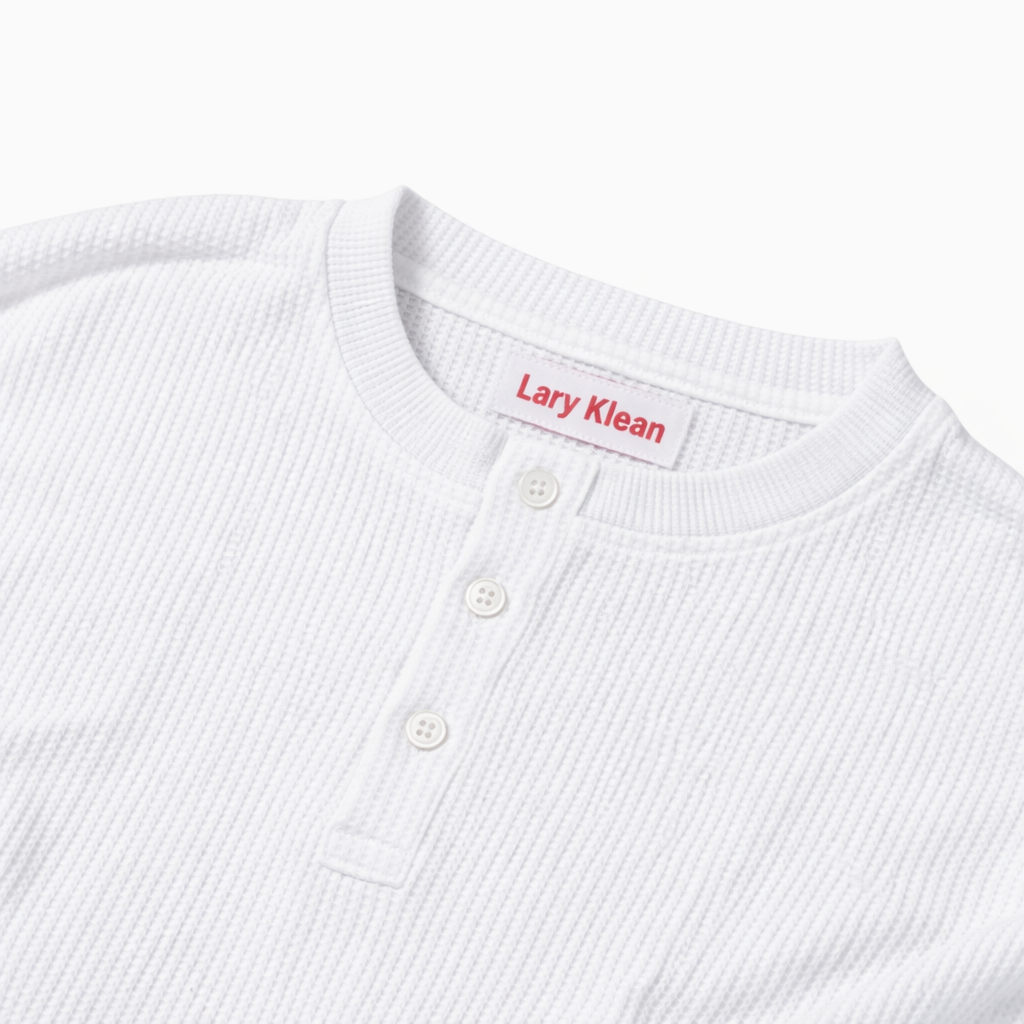 HENLEY WAFFLE LONG SLEEVE T-SHIRT - WHITE
