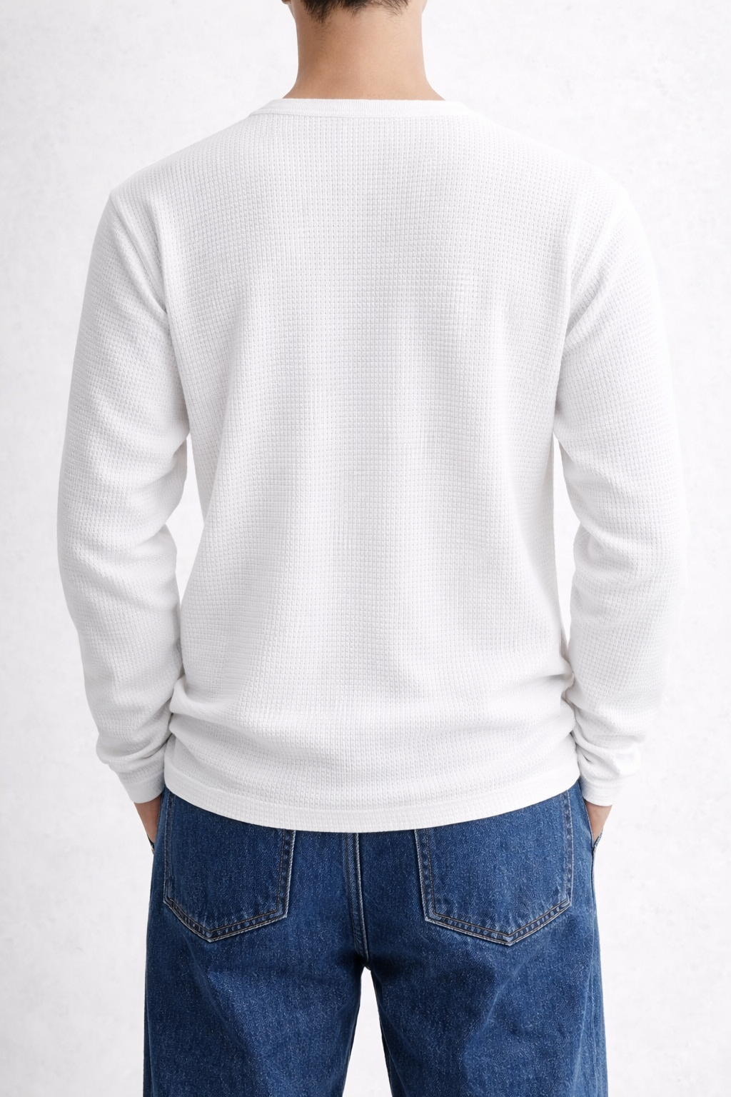 HENLEY WAFFLE LONG SLEEVE T-SHIRT - WHITE