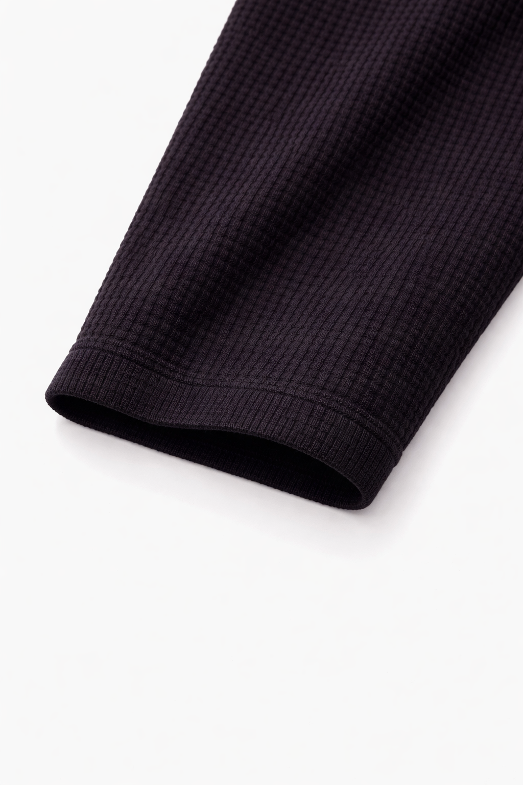 HENLEY WAFFLE LONG SLEEVE T-SHIRT - BLACK