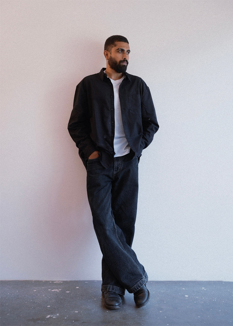 RELAXED FIT OXFORD SHIRT - BLACK