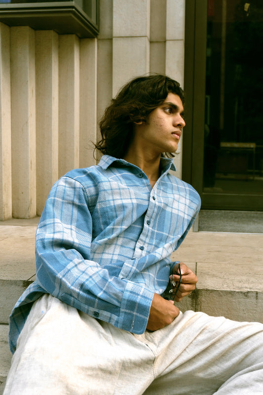 RELAXED FIT JUTE SHIRT - BLUE