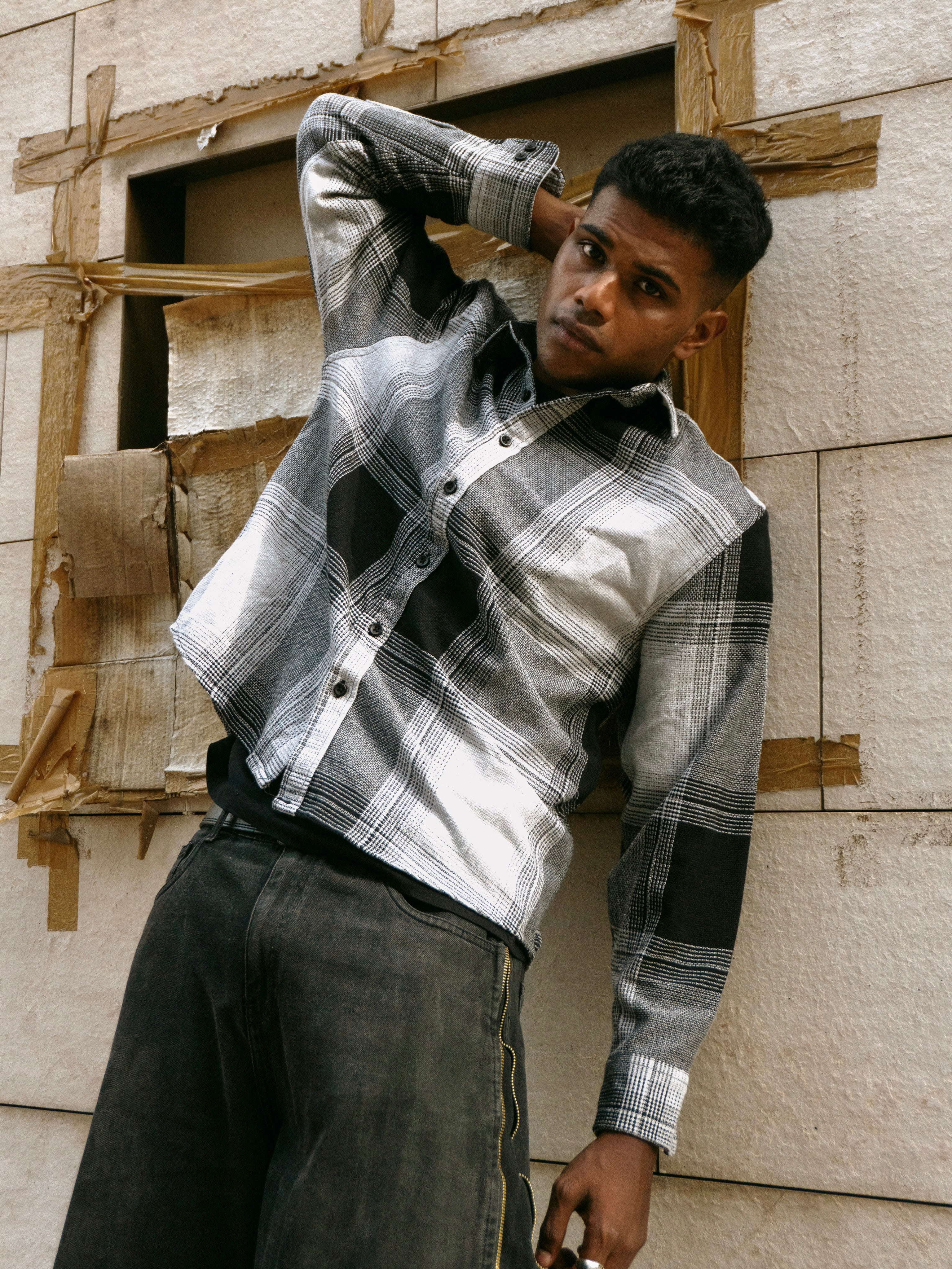 RELAXED FIT JUTE SHIRT - BLACK