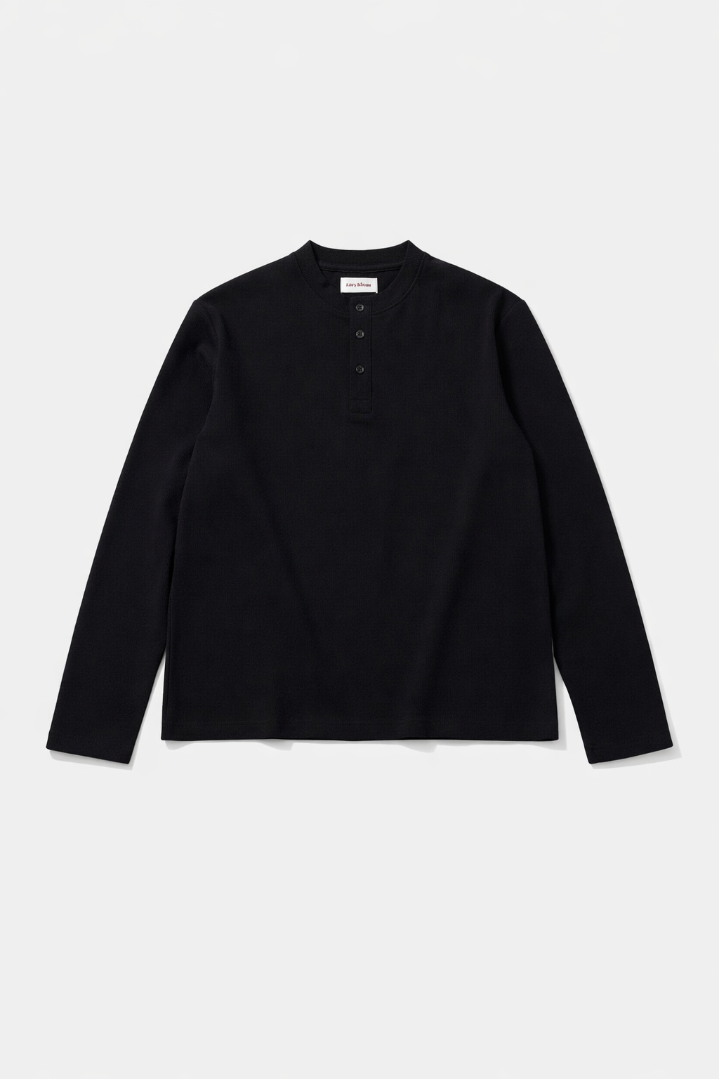 HENLEY WAFFLE LONG SLEEVE T-SHIRT - BLACK