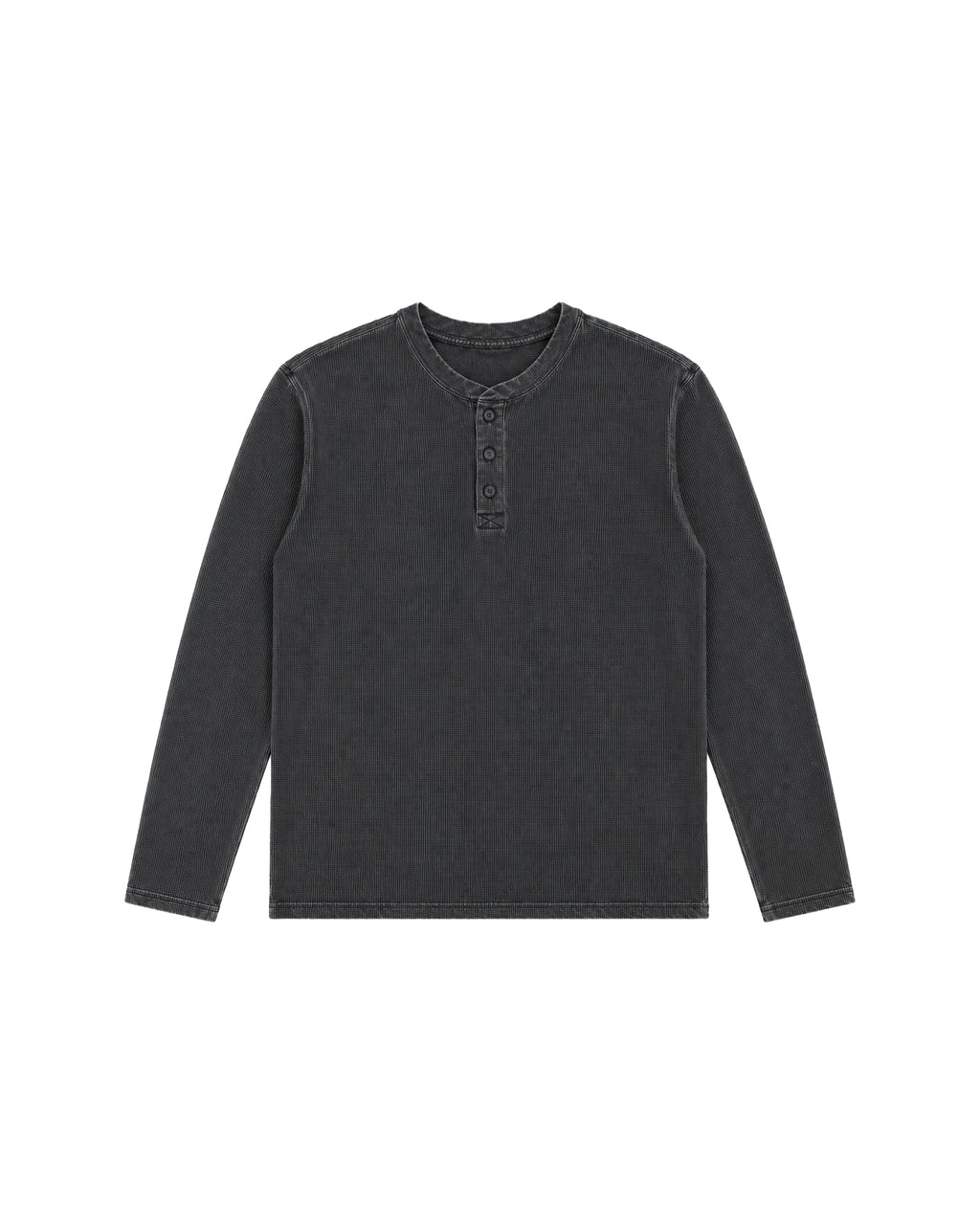 HENLEY WAFFLE BLACK ACID WASHED TEE