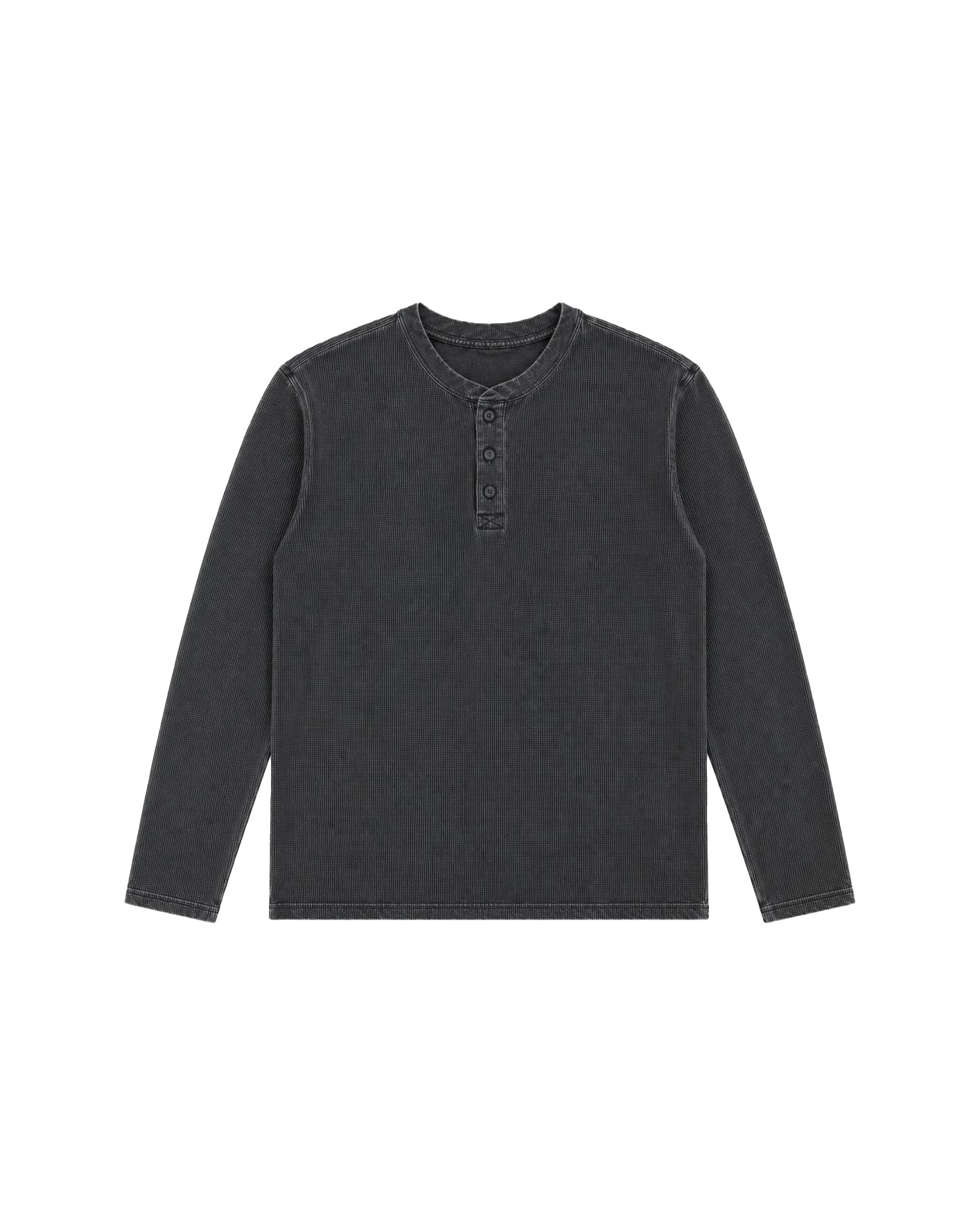 HENLEY WAFFLE BLACK ACID WASHED TEE
