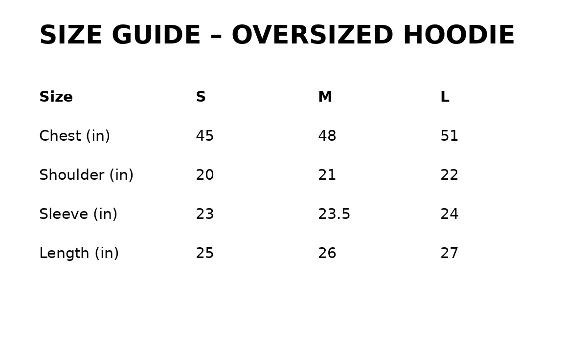 Size chart for OVERSIZED FIT HOODIE - RED